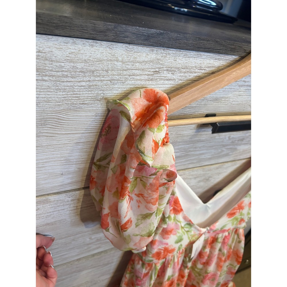 MOD On Trend Pure Elfin Rosie Puff Sleeve Floral Mini Dress Orange Pink Small - Picture 6 of 6